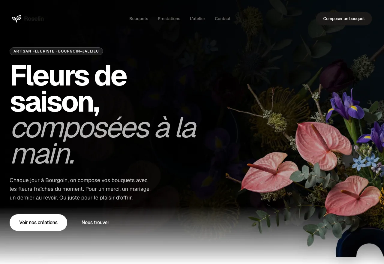 Maquette de site pour un artisan fleuriste.